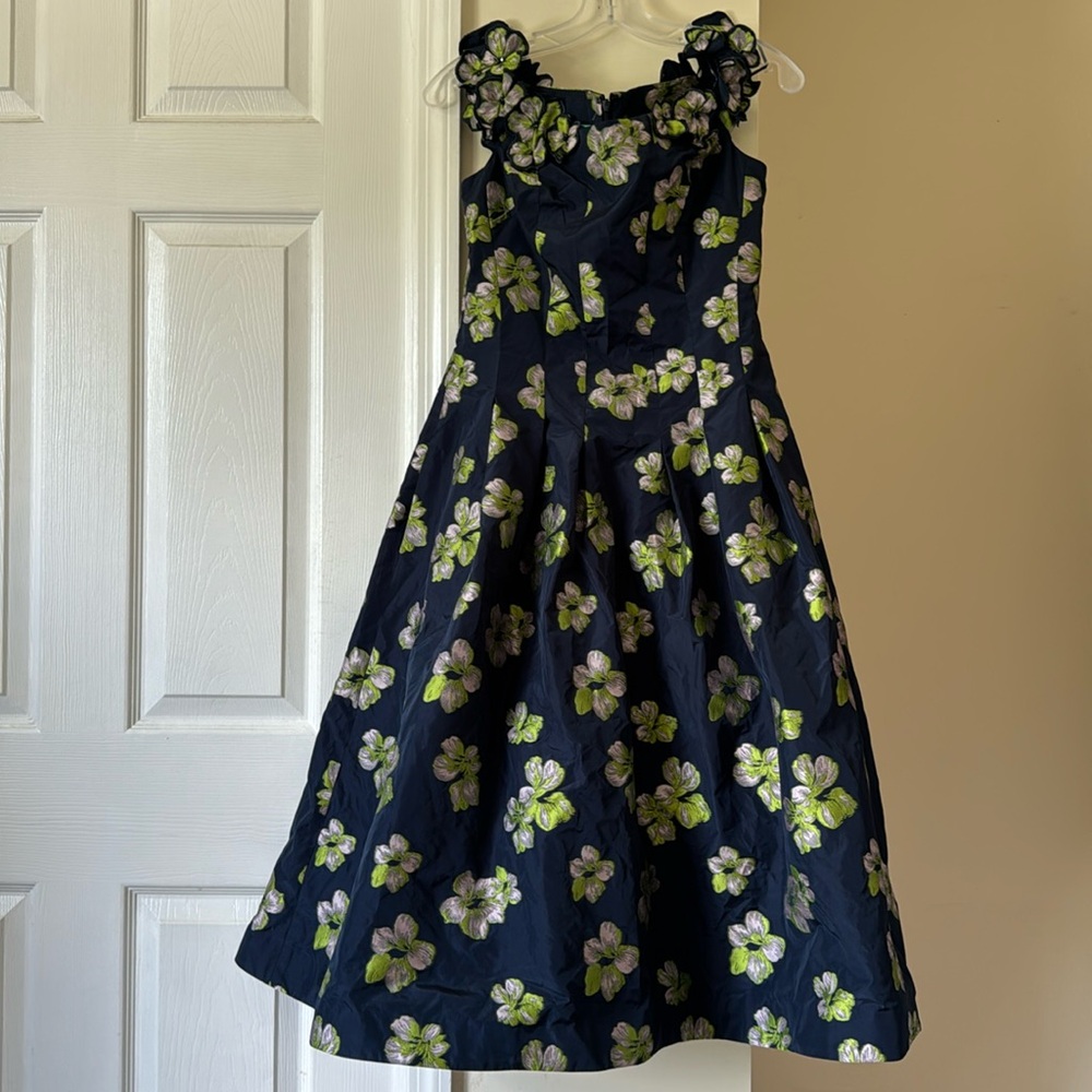 Rickie Freeman for Teri Jon Navy Floral Fit-and-Flare Dress